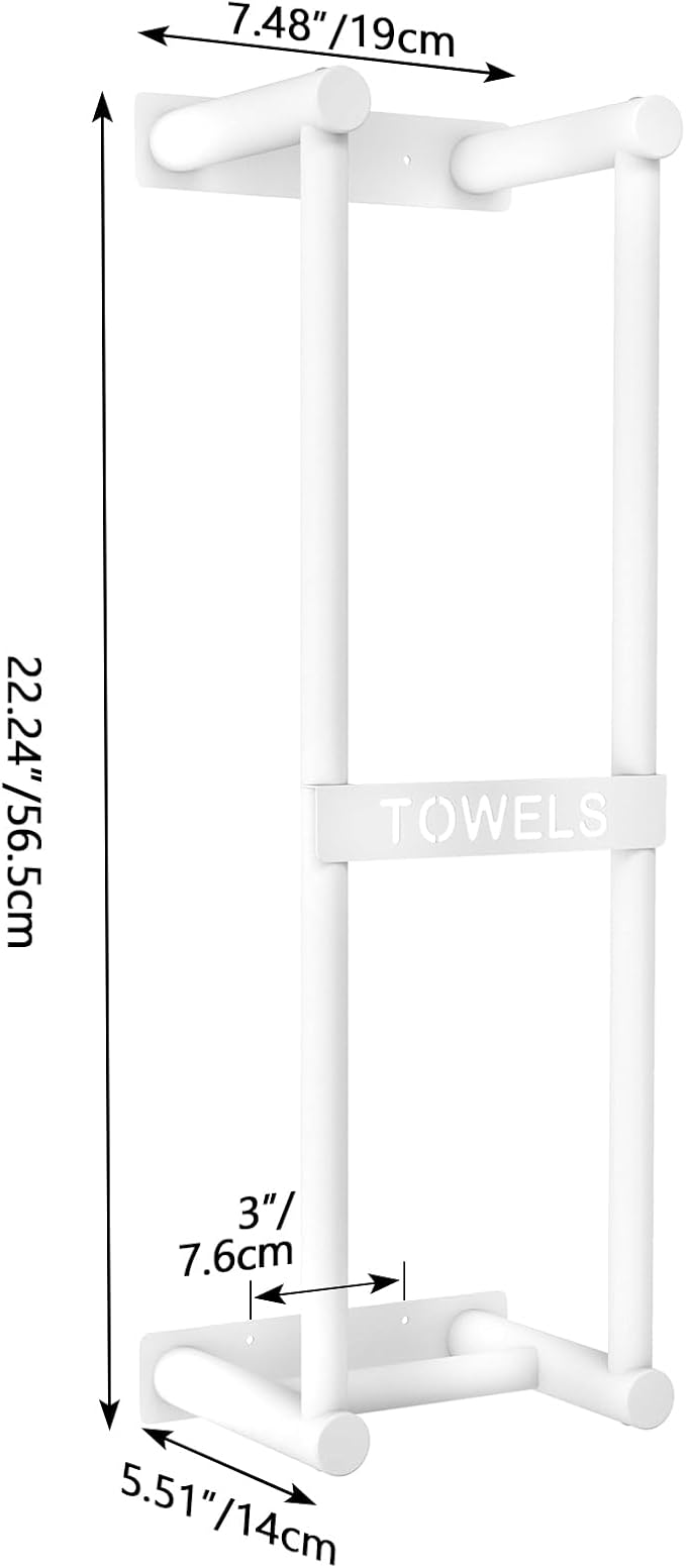 Towel Racks for Bathroom, 22inch Towel Storage for Small Bathroom Wall Can Holds 4 Large Rolled Bath Towels, White