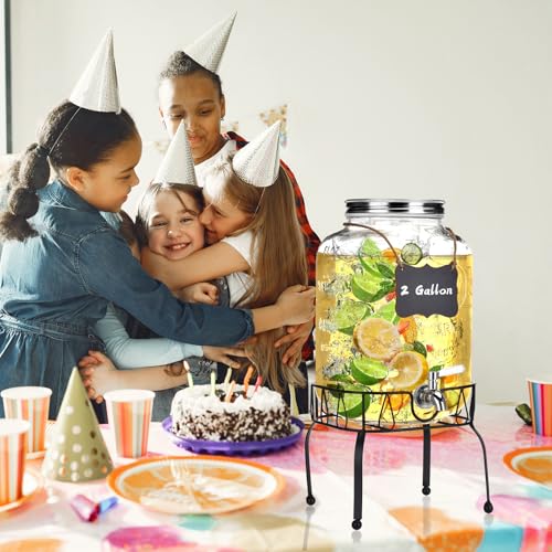 2 Gallon Glass Drink Dispenser with Stand, Drink Dispensers for Parties, Beverage Dispenser with Leakproof Stainless Steel...