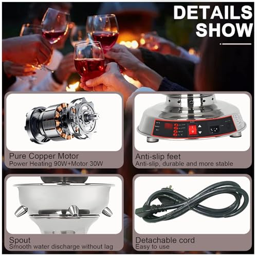 KPOUYYDS 3-Tier Red Wine Fountain Machine Commercial Champagne Beverage Warmer Dispenser 0~100℃ Adjustment 3.5L Punch Bowl...