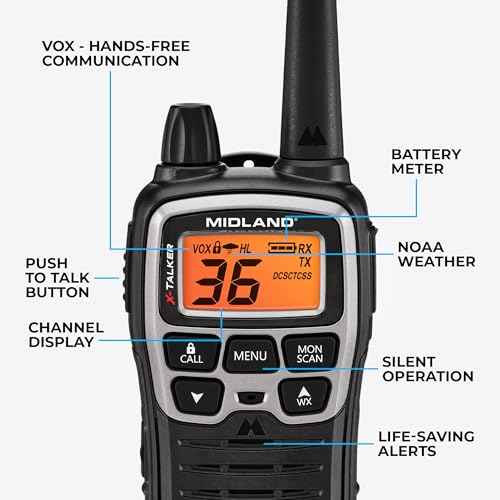 Midland¢ç T71VP3 X-TALKER Long Range Walkie Talkie - FRS Two-Way Radio for Camping Overlanding Rock Crawling - NOAA Weather Scan - 36 Channels and 121 Privacy Codes Black/Silver 2 Pack