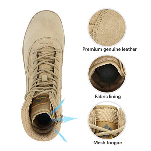 NORTIV 8 Men's Military Tactical Work Boots Side Zipper Leather Motorcycle Combat Boots Trooper
