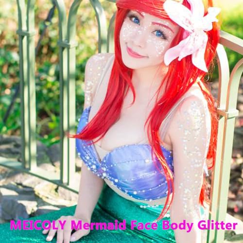 MEICOLY Blue and Clear White Face Body Glitter Set,Mermaid Face Glitter Gel,Singer Concerts Festival Rave Accessories,Spar...