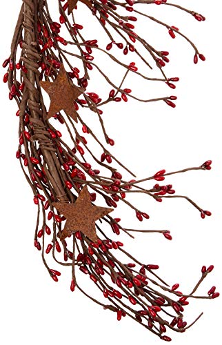 CWI Pip Berry and Star Garland - 40 Inch - Artificial Garland for Mantle, Arch, Table, and Entryway - Red & Burgundy
