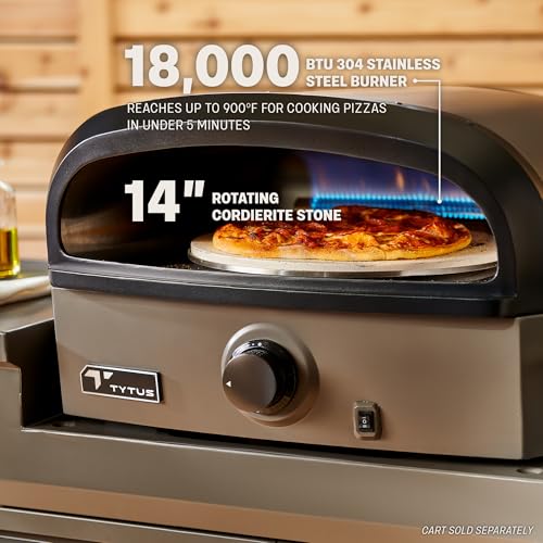 TYTUS 14" Rotating Pizza Oven, 900F 18,000 BTU Portable Propane Gas Pizza Oven, Includes Round Cordierite Stone and No-Too...