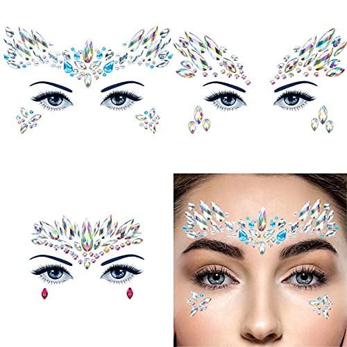 Face Gems 6 Sheets Face Jewels Stick On Rhinestones Stickers 30g Chunky Glitter, Gemstones Temporary Tattoo For Women, Fes...