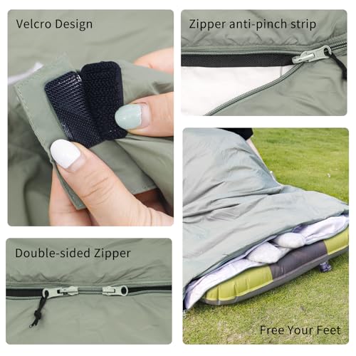 NewDoar Ultralight Backpacking Sleeping Bag - 50-70°F, 1.5lbs, Waterproof & Machine Washable, 2-Way Zipper for Teens,Coupl...