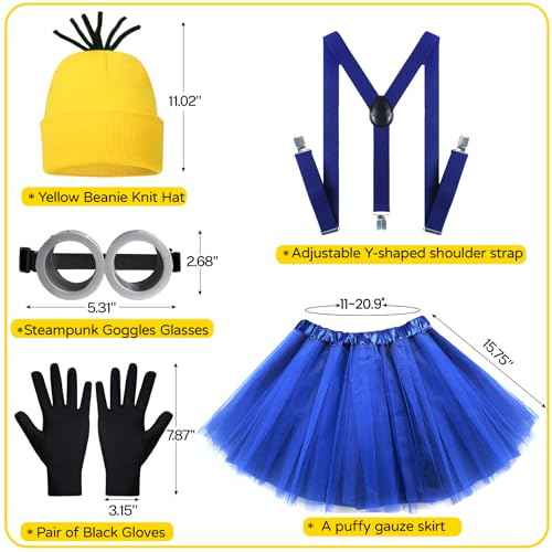 5 PCS Adult Kids girls Halloween Costume,Goggles/Beanie/Tutu/Suspenders/Gloves Halloween Accessories Cosplay Party Set