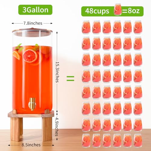 3 Gallon Extra Large Drink Dispenser for Parties,Glass Beverage Dispenser with Stand,Water Drink Dispenser with Airtight V...