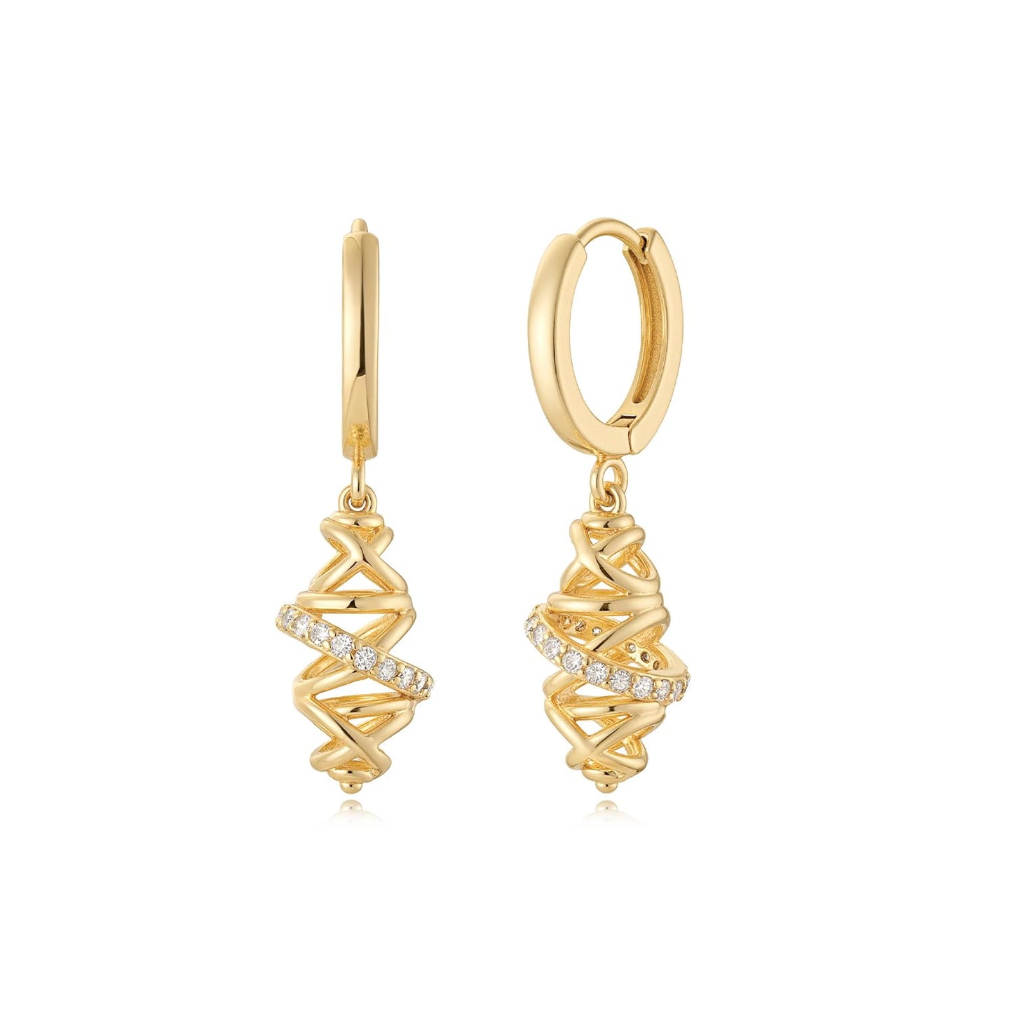 MYEARS Women Tornado Earrings Gold Huggie Hoop Dangle Drop Cubic Zirconia 14K Gold Plated Small Simple Hypoallergenic Everyday J