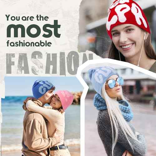TaowaveWomen Beanie Y2k Hat,MEA Culpa Graphic Beanies Designs,Winter Hat Knit Skull Cap Gray Blue