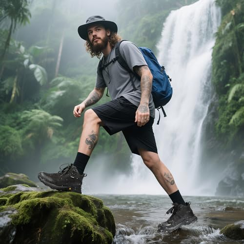 HUMTTO Men's Waterproof Hiking Boots Lightweight Breathable Mid Ankle Trekking Trail Shoes Anti-Slip Work Boots for Backpa...