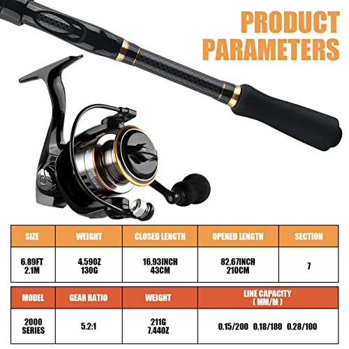 mouhike Carbon Fiber Telescopic Fishing Rod Reel Combo Lightweight Collapsible Spinning Pole Reel Kit Fishing Gear Set Por...