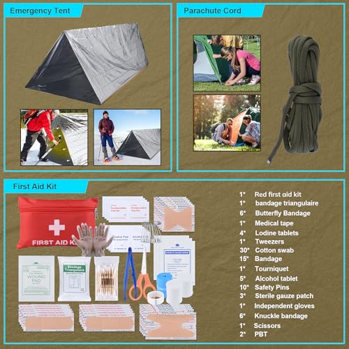 Survival Kit, Gifts for Christmas Men, Women, 251pcs Emergency Survival Gear and Supplies Equipment, First Aid Kit with Cr...
