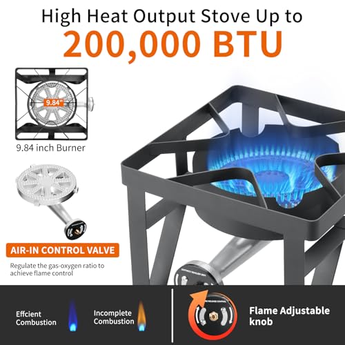 SKOK 200,000 BTUs High Pressure Single Burner Propane Camping Stove - Portable Outdoor Stove for Outdoor Cooking, Backyar...