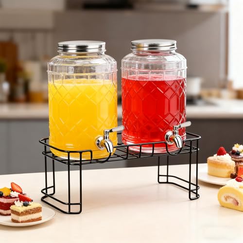 PYVYLO 1 Gallon Beverage Dispenser with Stand,Lemonade Drink Dispenser with Stainless Steel Spigot for Parties and Wedding...
