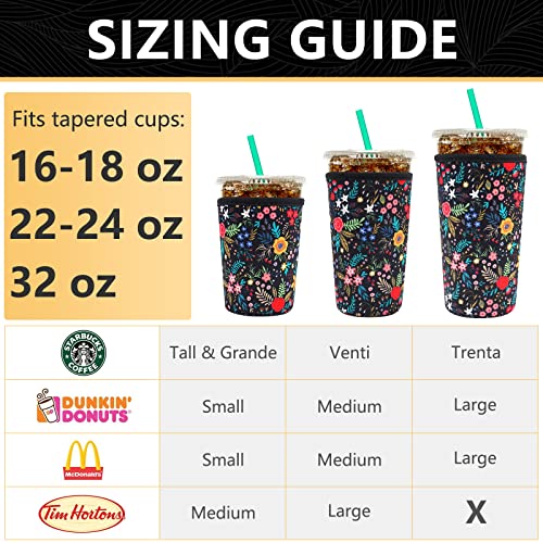 YR Reusable Neoprene Insulator Sleeve for Iced Coffee Cups, 3 Pack Coffee Coolies sleeves for Iced & Hot Drinks, Cold Beve...