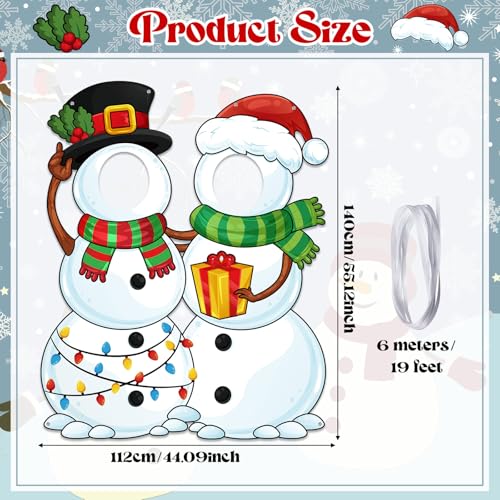 WovWeave Snowman Christmas Photo Booth Fabric Banner with Two Face Cutouts, 55" x 44" Holiday Party Decorations, Winter Ba...