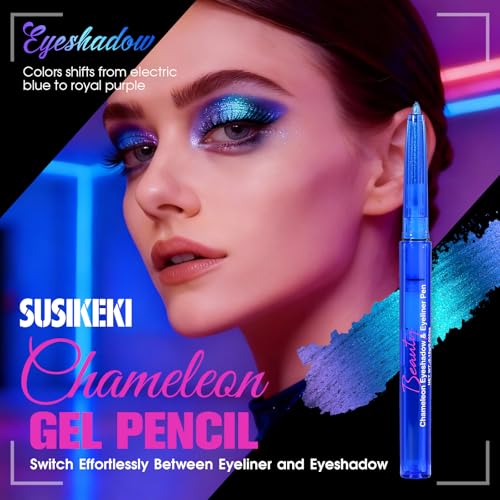 SUSIKEKI Chameleon Metallic Eyeshadow & Eyeliner Gel Pencil – Multichrome Shifting Colors Glitter Eye Makeup, Waterproof L...