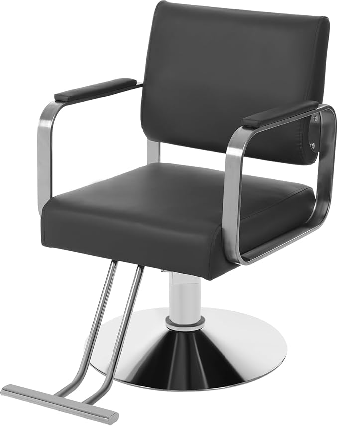 Barber Salon Chair, 440lbs Adjustable Beauty Spa Hair Styling Salon Chair 360° Rotatable Multi-Function Barber Chair with Footrest for Barber Shops Homes & Spas (Black+Silver)
