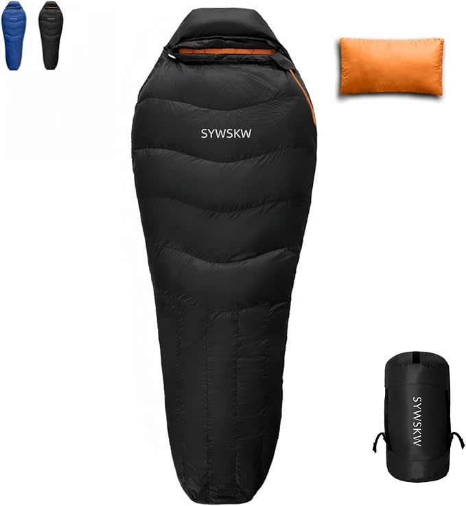 SYWSKW Down Sleeping Bag with Pillow for Backpacking,15℉ 5℉ 0℉ Wide Down Sleeping Bag (86.6 in x 33.5 in) for Adults,Youth...