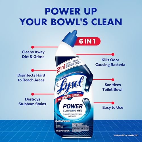 Lysol Toilet Bowl Cleaner, Max Strength Bathroom Cleaning Supplies, Toilet Bowl Cleaner Clinging Gel, Home Essential, Inst...