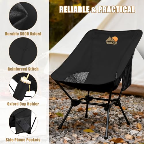 TUIKEN Ultralight Camping Chair Backpacking Chair, Portable Camp Chair with Cup Holder & Storage Bag, Lightweight Compact ...