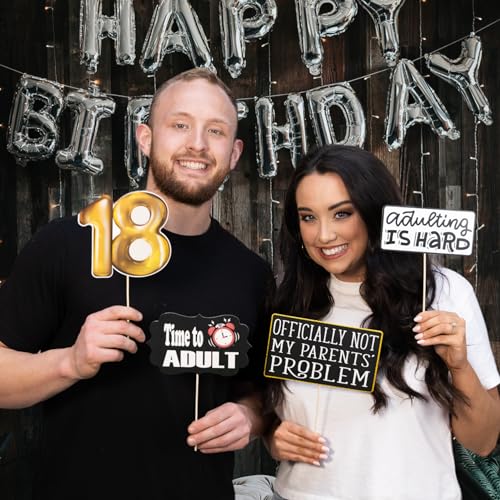 18th Birthday Photo Booth Props - 41-pc Photobooth Kit with 8 x 10-Inch Sign, 60 Adhesive Pads, 45 Sticks - 18th Birthday ...