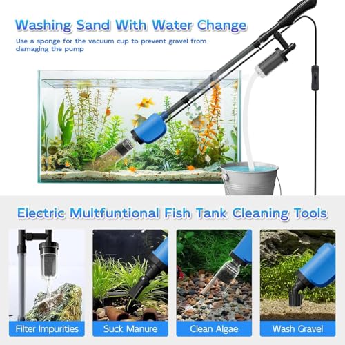 FOUSIUTIM 6-in-1 Electric Aquarium Gravel Cleaner, 530GPH Fish Tank Vacuum with Water Changer, Sand Washer & Debris Remove...