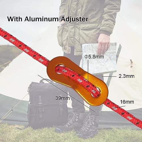 Smithok 16.4ft 6 Pack 4mm Guy Lines Ultralight Tent Cords with Aluminum Adjuster Tensioner Outdoor Camping Guylines Ropes ...