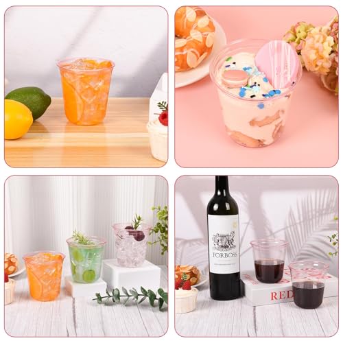 Benestanti 100 Pcs Pink Plastic Cups,12oz Disposable Stemless Wine Glasses for Cocktail,Cute Plastic Cups,Cocktail Wine Gl...