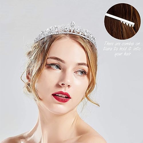 TOBATOBA Silver Wedding Tiara and Crown for Bride, Princess Rhinestone Bridal Headpiece, Quinceanera Birthday Pageant Hall...