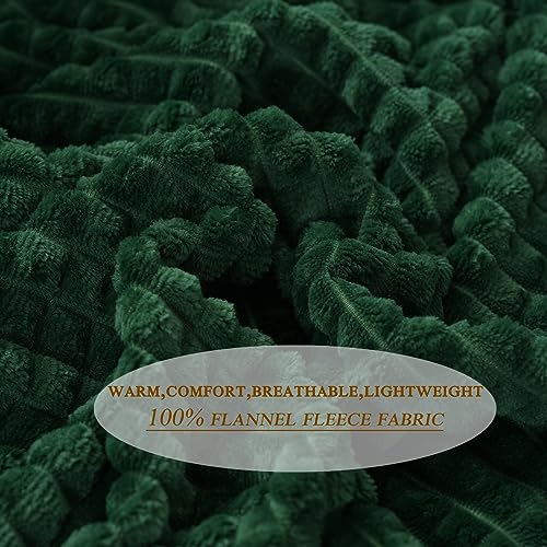 Puncuntex Green Throw Blanket 50"×60" Decorations Fleece Super Soft Plush Fuzzy Cozy Blanket with Square 3D Jacquard Grid ...