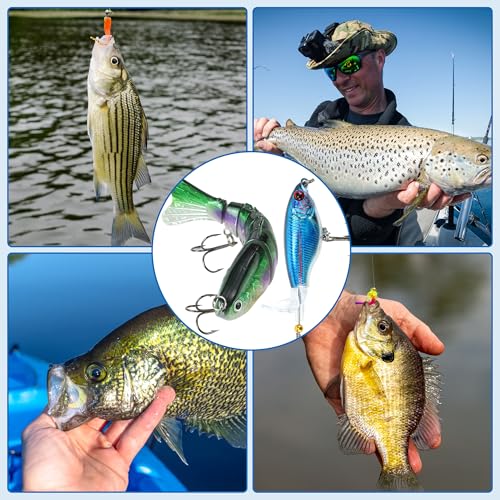 SMMYMGF Fishing Lures Tackle Box Kit,Saltwater Freshwater Fishing Gear and Equipment,Including Bionic Swimbait,Top Water b...
