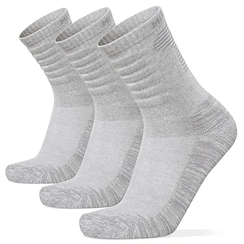 MIRMARU 3 Pairs Seamless Toe Hiking Outdoor Trail Running Trekking Moisture Wicking Cushion Crew Athletic Socks