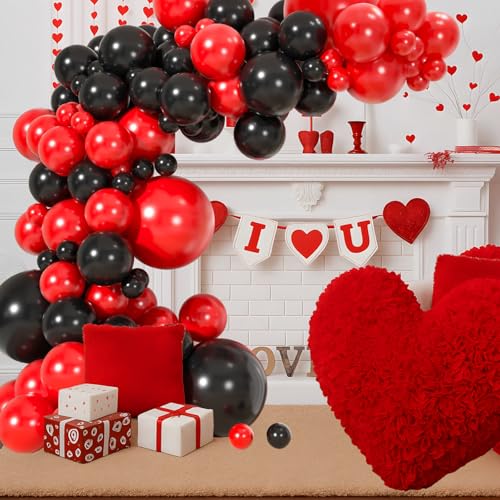 110pcs Red and Black Balloons Garland Arch Kit, 18/12/10/5 Inch Black Red Latex Balloons for Casino Poker Night, Graduatio...