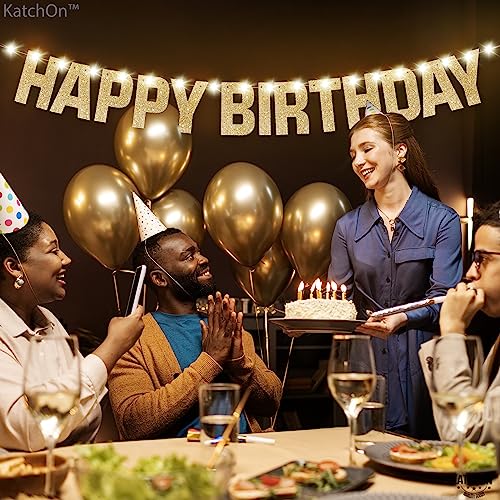 KatchOn, Light Up Happy Birthday Banner - 10 Feet, 8 Modes | Glitter Golden Birthday Party Decorations | Gold Birthday Dec...