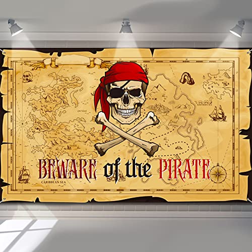 Breling Pirate Party Backdrop Pirate Treasure Map Background Nautical Theme Wall Hanging Map Banner Decoration for Kids Bi...