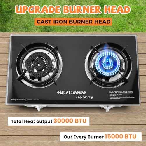 MOZODAWN 2 Burner Propane Stove Outdoor Portable Gas Stove, 30000 BTU Propane Burner with Cast Iron Honeycomb Stove Head, ...