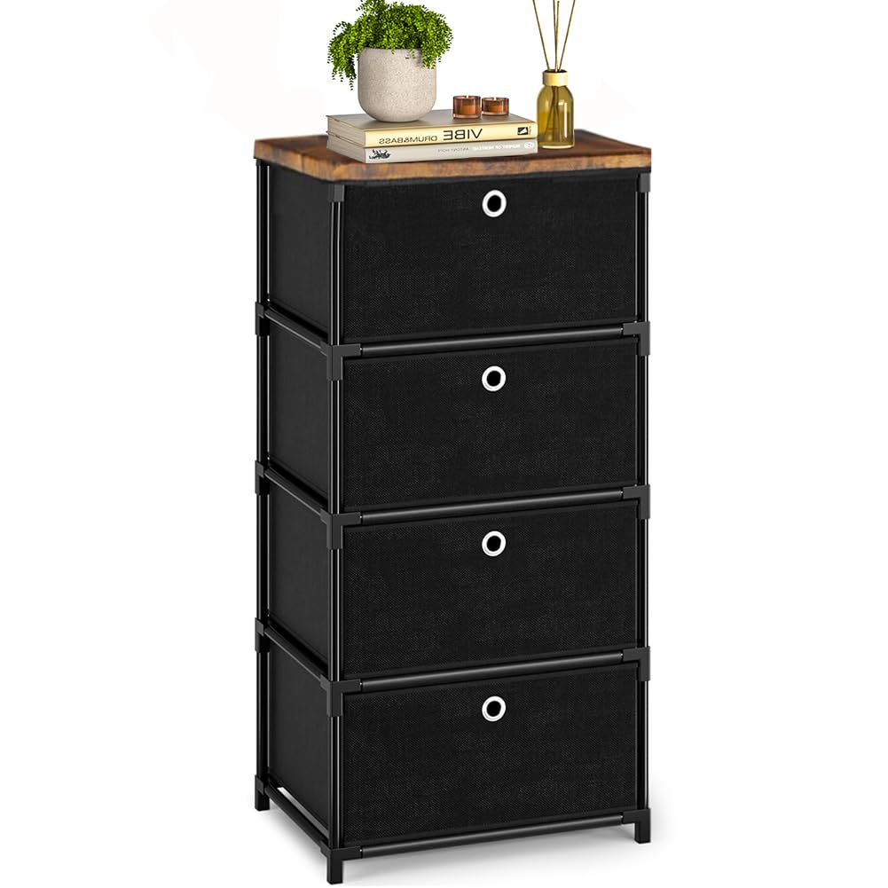 LUKYTOWER Fabric Storage Drawers Dresser and Chest of Drawers, Small Dresser with Drawers Unit, Sturdy 4 Drawers Dressers for Closet, Fabric Storage Bin Organizer