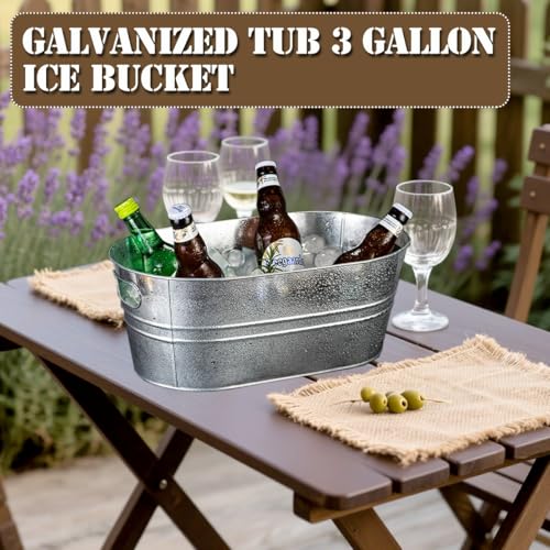 2 Pack Galvanized Tub Ice Bucket Large Metal Drink Buckets for Parties Beer Beverage Tub with Carry Handles for Champagne ...