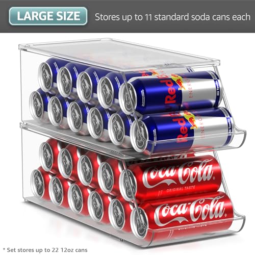 Sorbus Skinny Soda Can Organizer for Refrigerator - Stackable Slim Can Holder Dispenser with Lid for Fridge, Pantry, Freez...