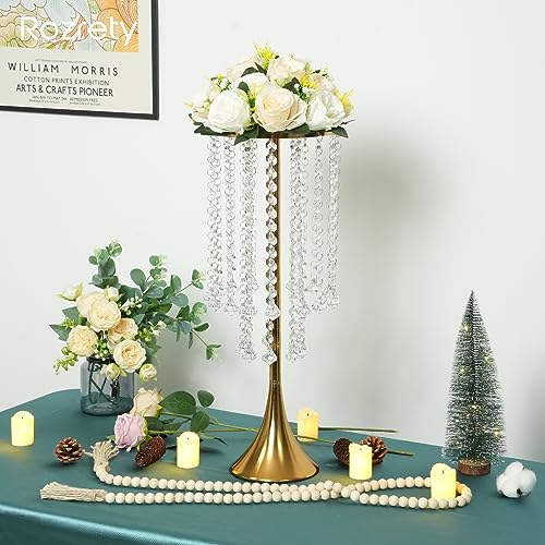 4 Pcs Gold Centerpieces for Table, Rozrety Wedding Centerpiece Vases for Tables 22inch Tall Metal Crystal Flower Stand for...
