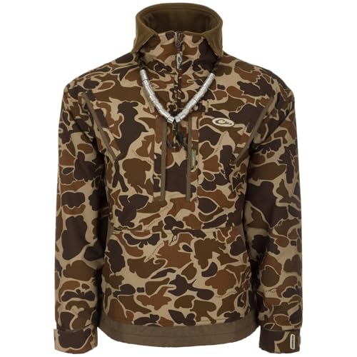 Drake Waterfowl Men's MST Waterproof Fleece-Lined 1/4 Zip Hunting Windproof Breathable Pullover Jacket with Multiple Pockets