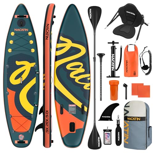 NACATIN Inflatable Stand Up Paddle Board with Kayak Seat,10'6"Upgrade Version Blow Up Paddle Boards for Adults with Premiu...