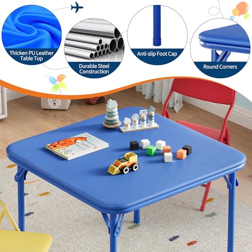 GarveeHome 3-Piece Kids Folding Table and Chairs Set, Toddlers Children's Activity Table and Chairs Set for Dining Room,Da...