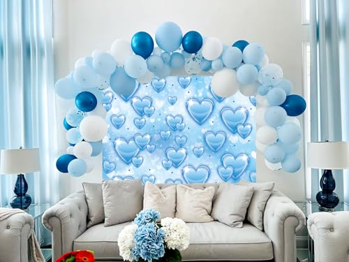Blue Heart Photo Backdrop 7x5FT 2000s Romantic Valentine's Day Photography Background Sweet Birthday Party Wedding Decorat...