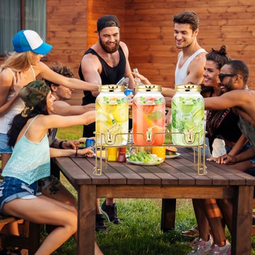 Tanlade 3 Pcs Plastic Drink Dispenser with Stand Beverage Dispenser with Sturdy Metal Base Juice Dispensers for Parties Le...