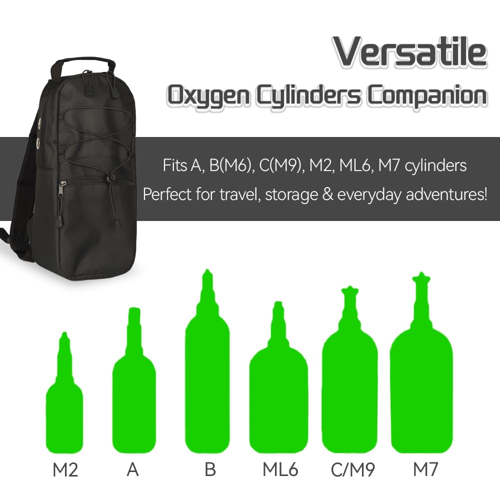 Portable Oxygen Tank Backpack for A, B(M6), C(M9), M2, Ml6, M7 Size Oxygen Cylinders, Durable Oxford Material with Chest Strap & Four Outlet Holes, Wheelchair Bag for Travel, Storage & Carry