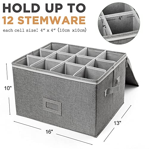 LotFancy Stemware Storage Container, Hard Shell, Stackable Wine Glass Storage Box with Dividers & Handles, Crystal Glasswa...