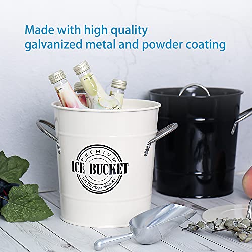 Home by Jackie Inc T586A 4L Cream White Metal Galvanized Double Walled Ice Bucket Set with Lid and Scoop